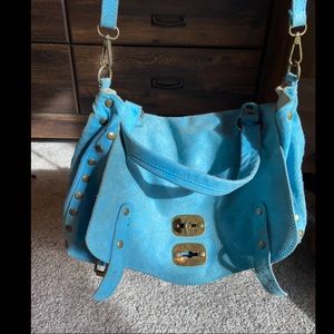Genuine leather turquoise suede Italian purse
